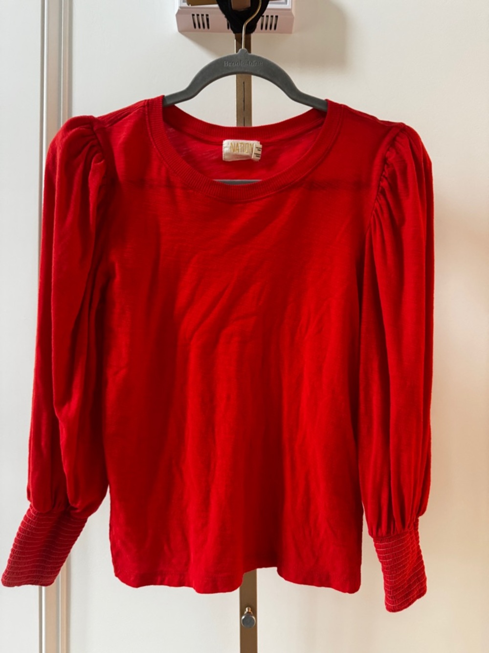 Nation LTD Red orange womens sz small Long Sleeve Puff-Sleeve Tee